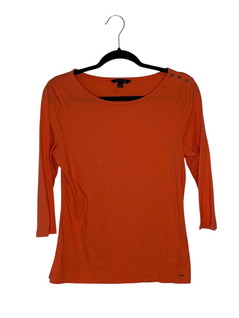 Tommy Hilfiger Orange Long-Sleeve Boatneck Top with Shoulder Buttons